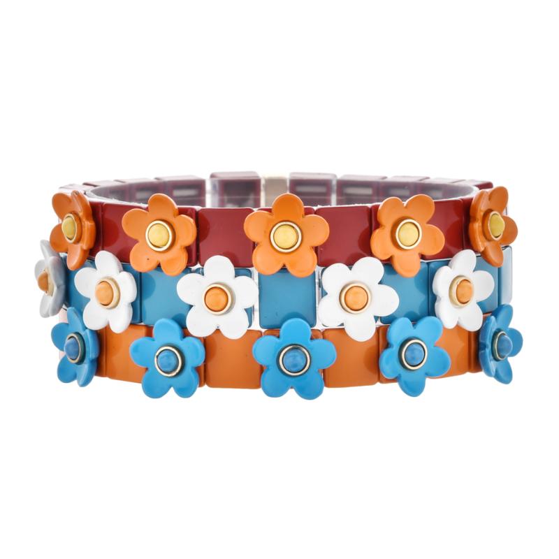 

ZMZY New Boho Natural Stone Handmade Colorful Flower Charm Bracelet Stretch Tile Beads Bracelet For Women Diy Jewelry Gifts