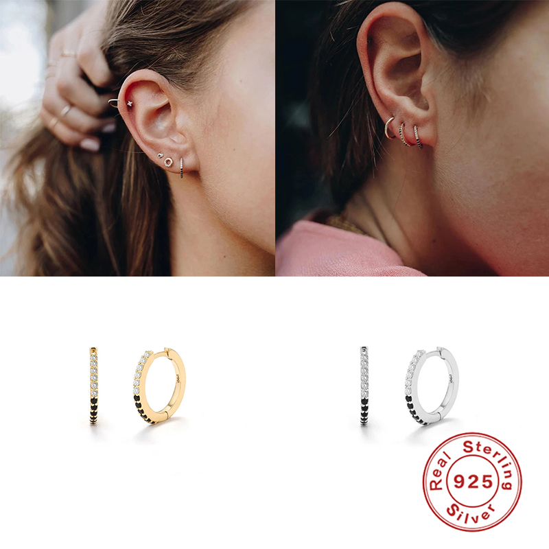 

Personality 925 Sterling Silver Hoop Earrings For Women Pendientes Zircon Earrings kolczyki damskie Wedding jewelry brinco