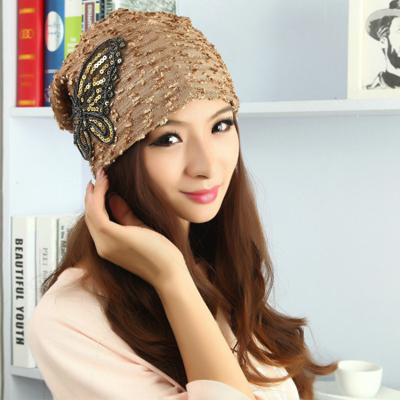 

women casual adult Korean bow lace head cap winter knit hat cap Skullies & Beanies