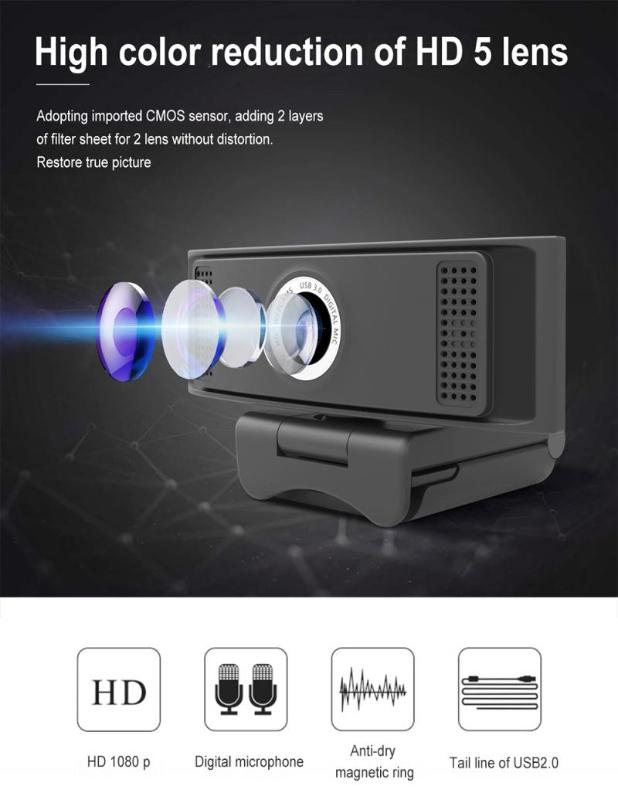 

1080P HD Computer Auto Focus Camera Built-in Dual Microphones High-end Video Call Camera Web For PC Laptop 2020 New