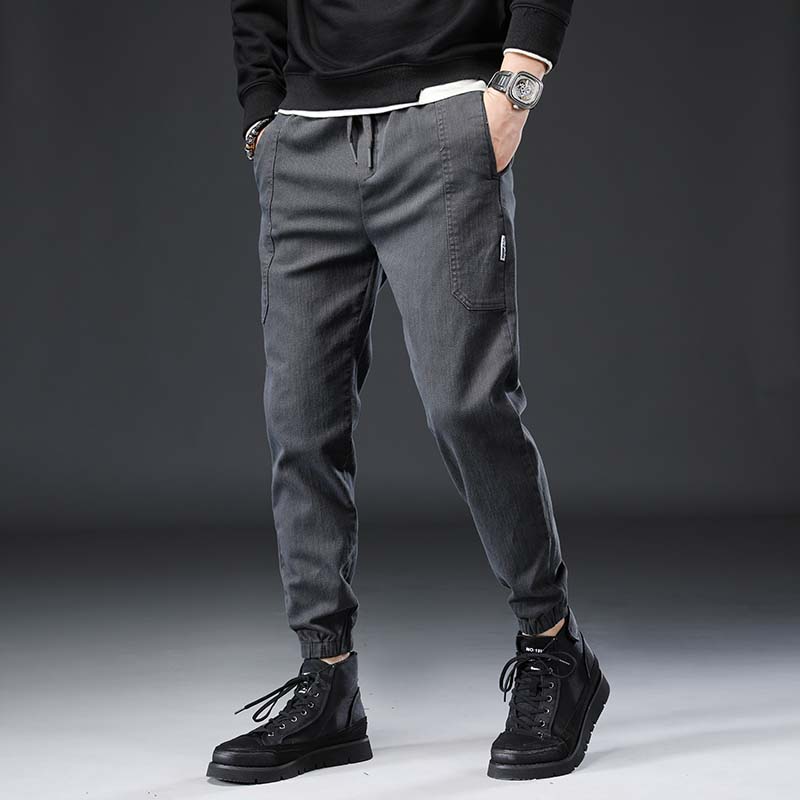 

Solid black gray brown Denim fabric mens Harem Pants 2021 new autumn winter man loose jeans pants male trousers