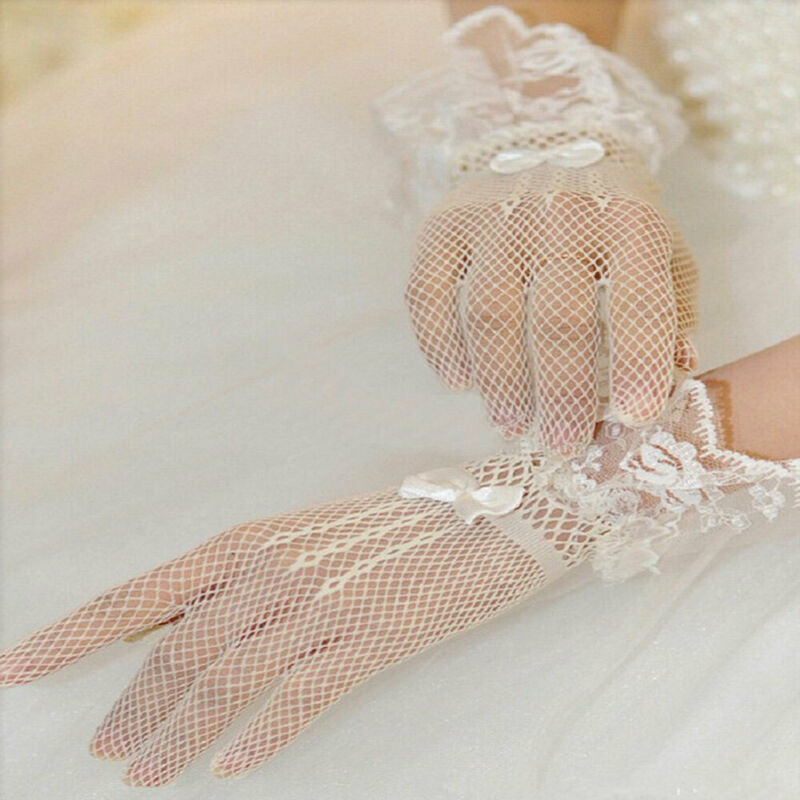 

Five Fingers Gloves Elegant Ladies Girl Short Lace Costume In Black Red Cream Prom Party Ball