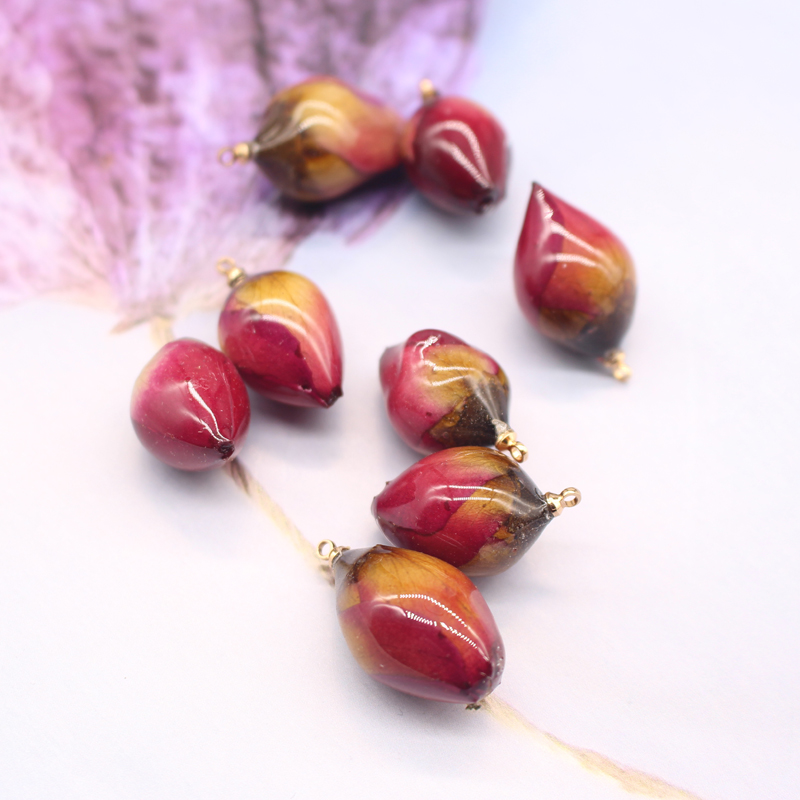 

2.2-3cm Real Rose Petal Necklace Bracelet Charms Make Findings Glass Locket Flower Pendant Diy Jewelry Accessory Handmade Gift