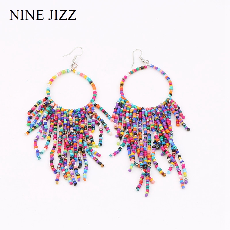 

NINEJIZZ Multicolor Beads Earrings Bohemian Long Tassel Dangle Earrings For Women Handmade Vintage Jewelry Statement