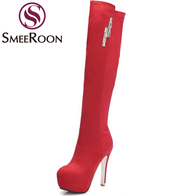 

Smeeroon solid color over the knee boots for women high heels thigh high boots side zipper keep warm winter party shoes, Khaki