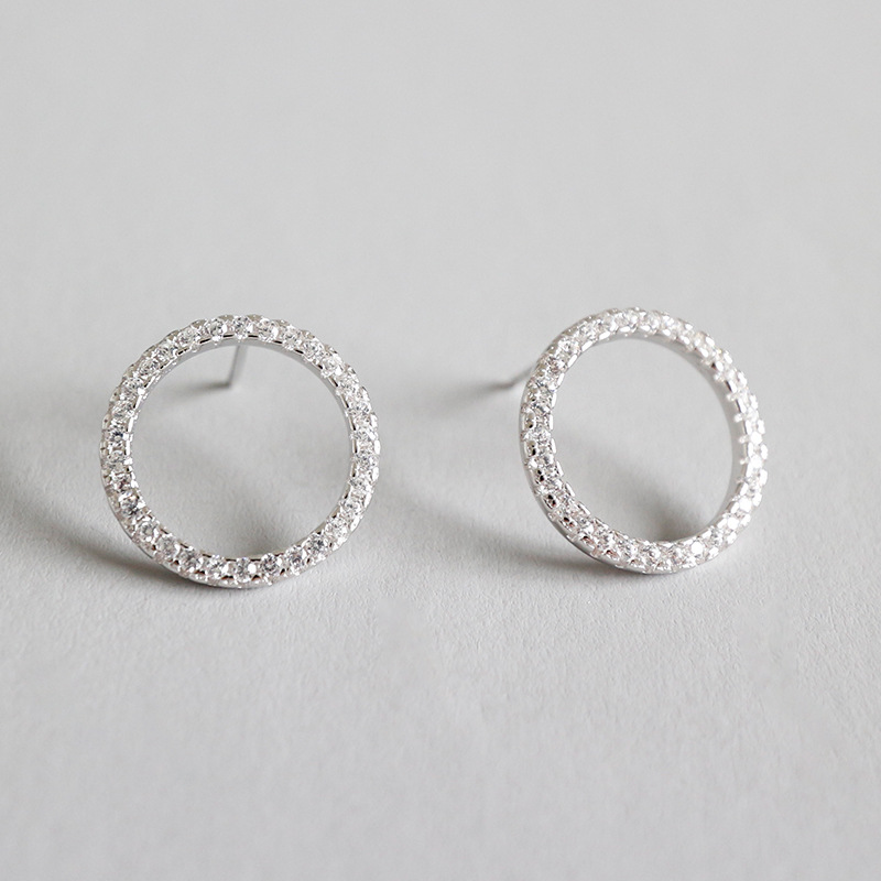 

100% 925 sterling silver circle earrings for women pendientes mujer, shiny cubic zirconia stud earring aretes crystal jewelry