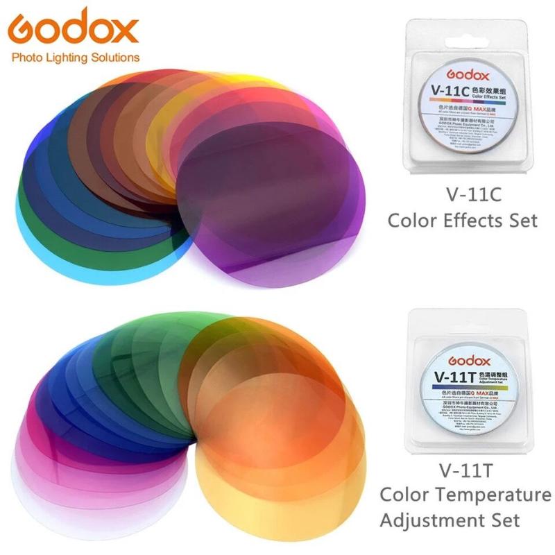 

Godox V-11C V-11T 30pcs Speedlite Color Filter Kit V11C V11T Colors Temperature Set AK-R16 Mount for Round Flash V1 H200R AK-R1