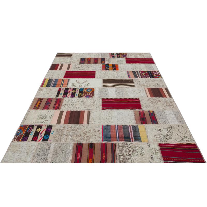 

Cushion Gift! Red and Beige Handmade Carpet, Patchwork Floral Design Rug hhp136