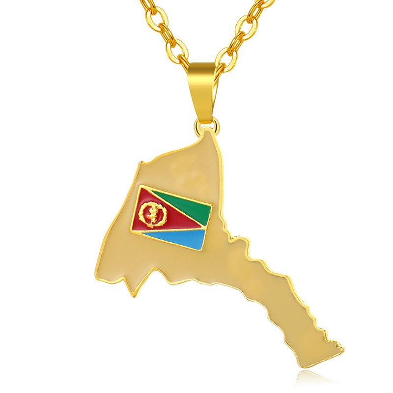 

Eritrea Map Flag Pendant Necklaces Women Men Gold Color Ethnic Jewelry Africa Maps of Eritrean Bijoux Femme