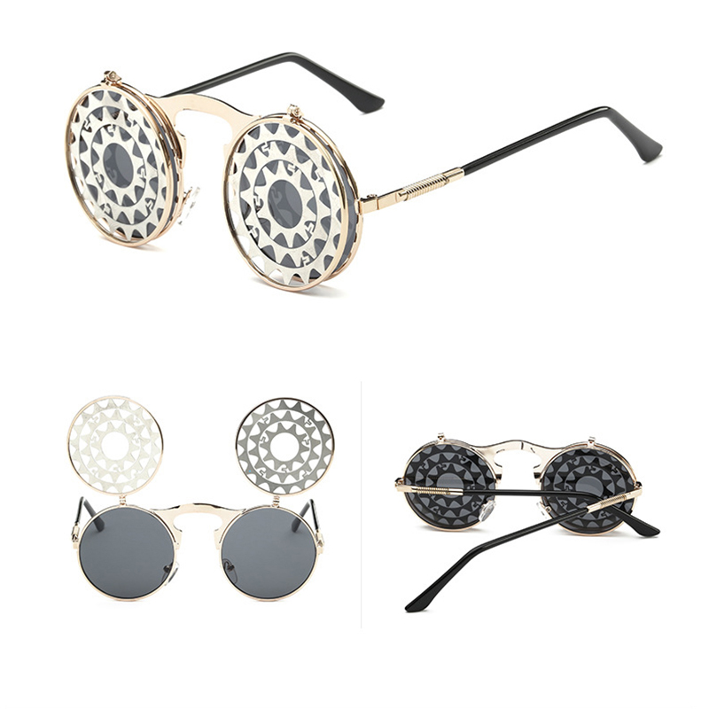 

Punk Steam Flip Retro Sunglasses For Women Men Spectacles Fashionable Vintage Double layer Lens Mirror Shade Eyeglasses UV400 H5