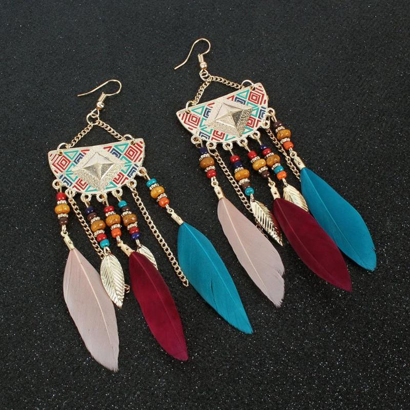

Dangle & Chandelier Vintage Retro Boho Ethnic Chain Tassel Earrings Feather Fringe Drop Long Exaggerated Geometric