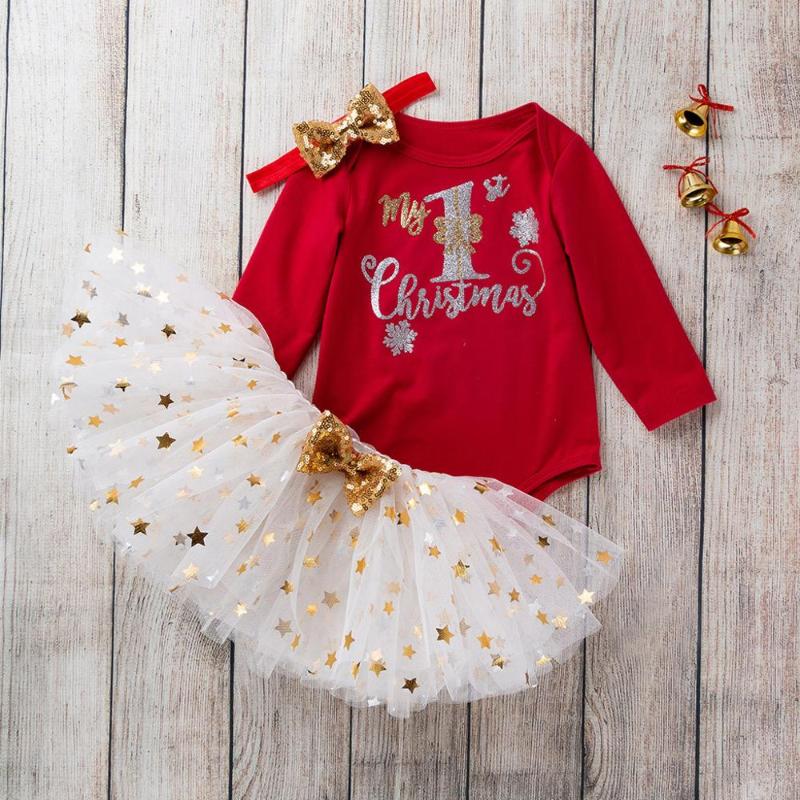 

My First Christmas Baby Girl Clothes Set First Christmas Baby Girl Outfit Bodysuit Tutu Dress Headband Clothes, 07