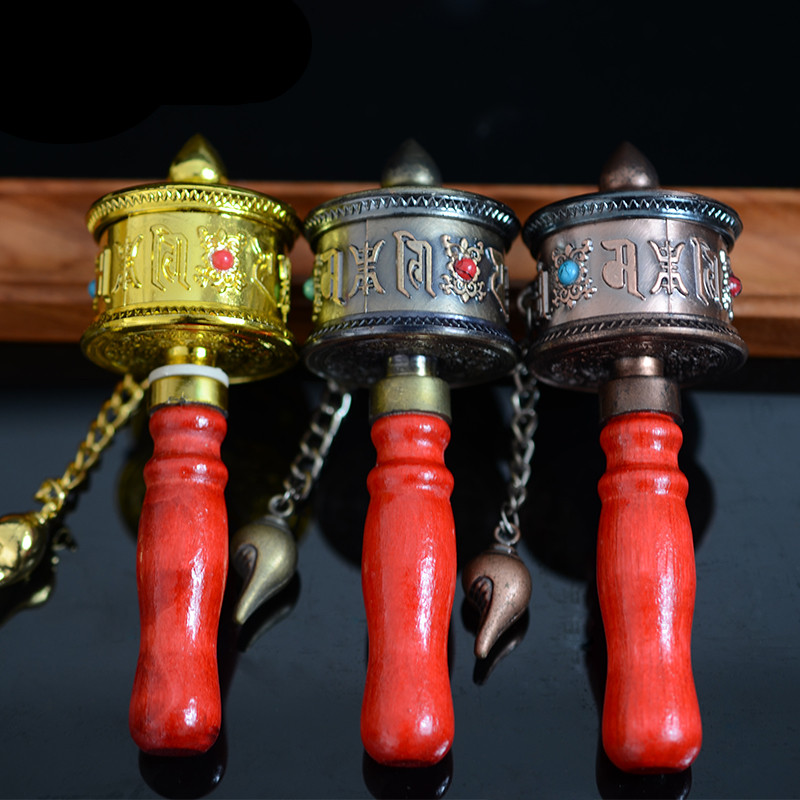 

Mini Portable Tibet Religious Ornament, Inside the Scriptures pray for peace,Buddhist Six Words Mantra Hand Prayer Wheel