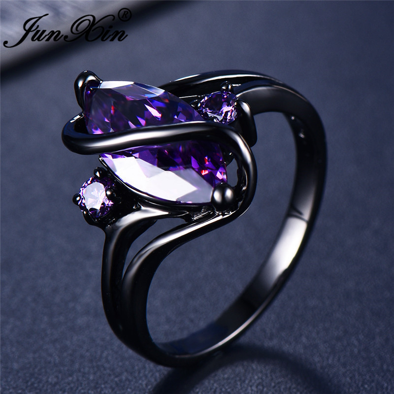 

JUNXIN Wholesale Multicolor Birthstone Letters S Wave Rings For Women Black Gold Aqua Blue Purple Horse Eye Zircon Wedding Ring