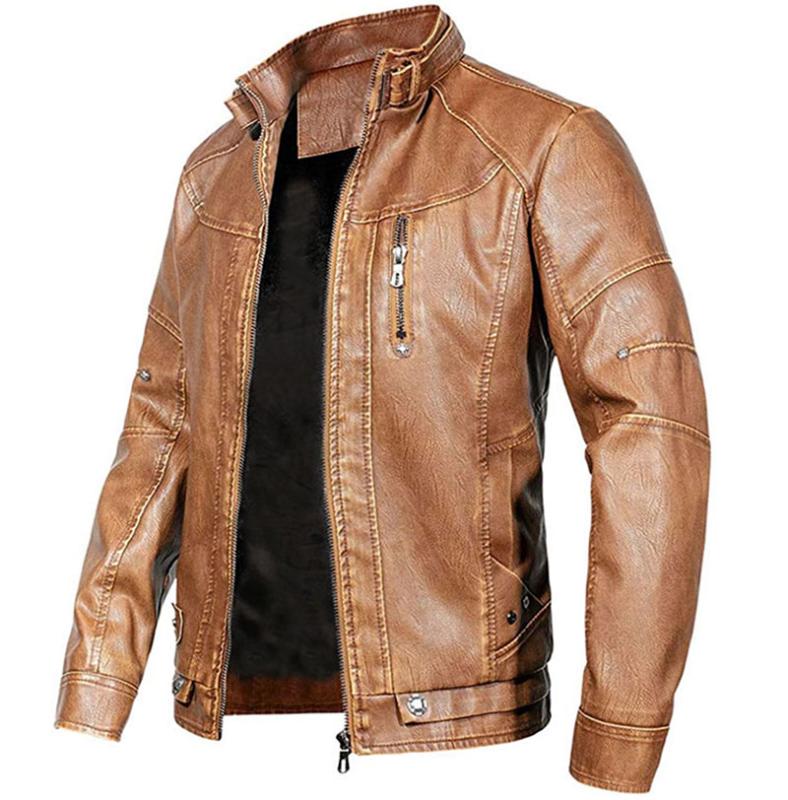 

Men PU Jacket Leather Coats Motorcycle Jackets Slim Fit Windbreaker Fashion Male Outerwear Brand Clothing, Brown