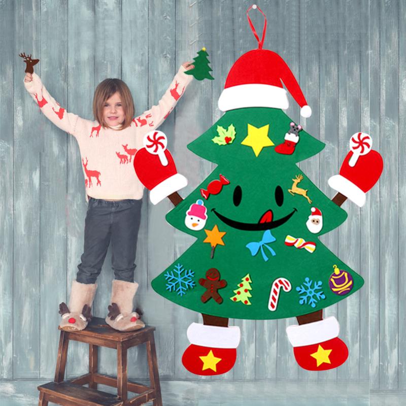 

OHEART Kids Diy Felt Christmas tree Hands And Feet Wall Artificial Christmas Tree with 30pcs Detachable Ornaments Kids Toy Gifts