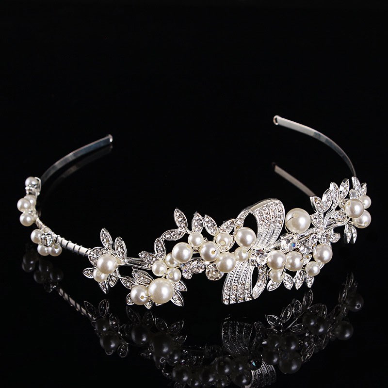 

Hot Sale Crystal Rhinestone Pearl Tiara Crown Clear Silver Plated Headband Wedding Bridal Hair Accessories Prom Party Gift MY91