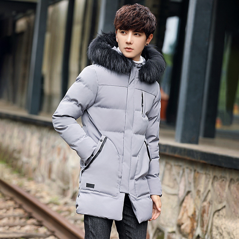 

New Korean Style Mens Winter Jackets and Coats Zipper Long Coat Quilted Jacket Solid Warm Thick Parka, Army green