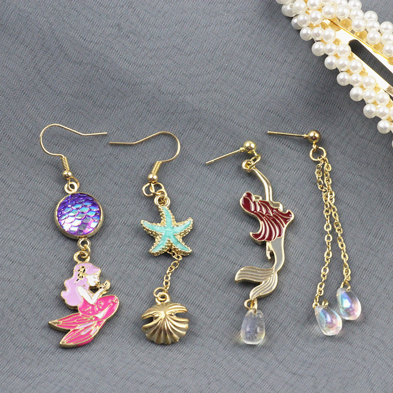 

Timlee E014 Free shipping Temperamental Personality Mermaid Water Drop Asymmetric Long Drop Earring, Fashion Jewelry Wholesale