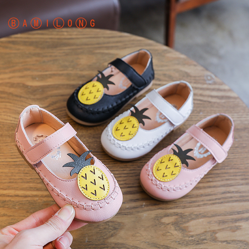 

New Design Girls Princess Shoes Leather Dress Shoes Kids Sandals Fruit Wedding School Children's Footwear Soft Flats B158, Black