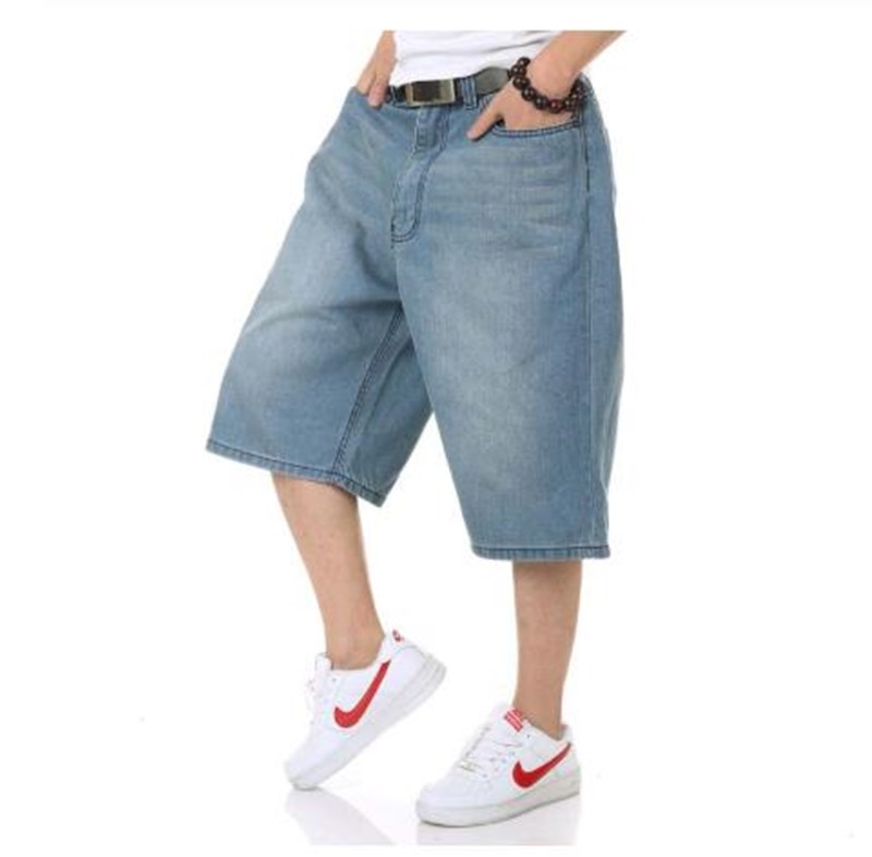 

New Summer Mens Shorts Hip Hop St Denim Jeans Straight Boardshorts American Fashion Loose Baggy Cotton Shorts Big Size 30-46, Black
