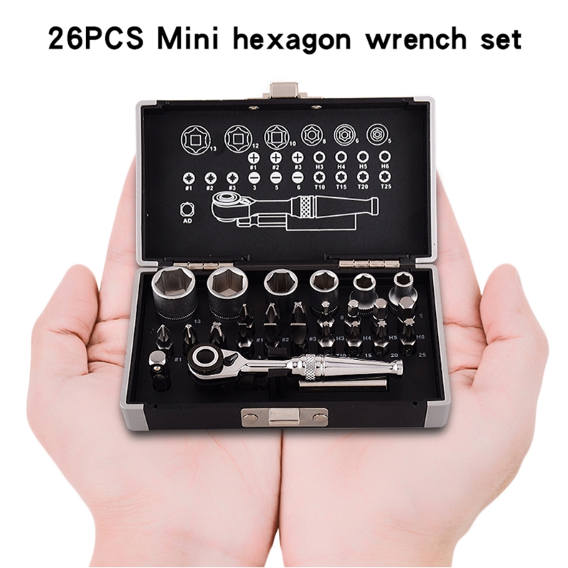

26pcs Mini Ratchet Wrench Socket Bits 1/4'' Drive Spanner Kit Tools for Bicycle 35EC