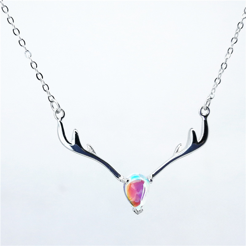 

Multicolored pendant Necklaces for women Christmas chain, deer elk Shaped antlers 925 silver necklace,Party Anniversary jewelry