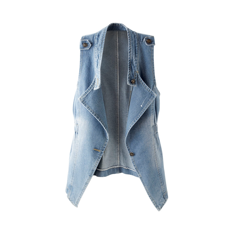 

Denim vest women spring autumn new slim was thin solid color back waist buckle Collect waist sleeveless tops tide vest T33, Black