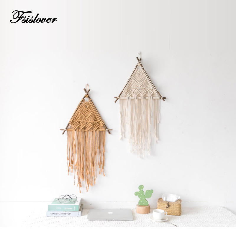 

FSISLOVER Ins Interior Wall Woven ins Style Tassel Wall Decoration Branches Woven Cotton Rope Custom Mural Christmas Deco