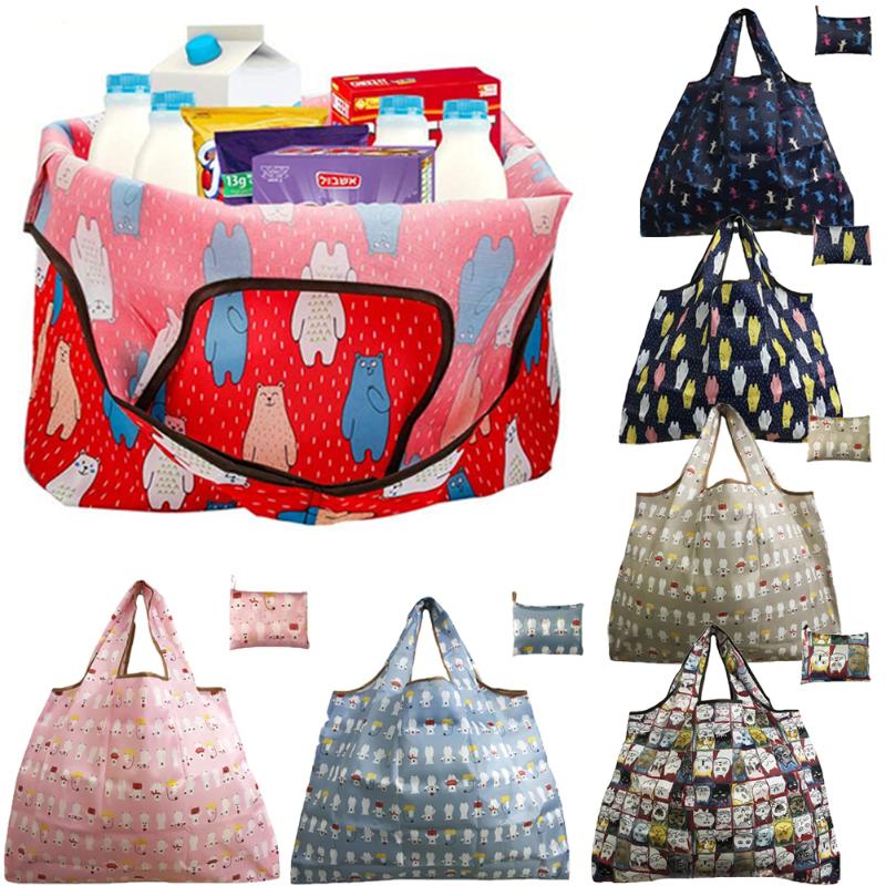 

New Women's Foldaway Shopper Bag Ladies Reusable Shopping Bag Eco Tote Fashion Cartoon Print Shopping Reusable Bags Portable