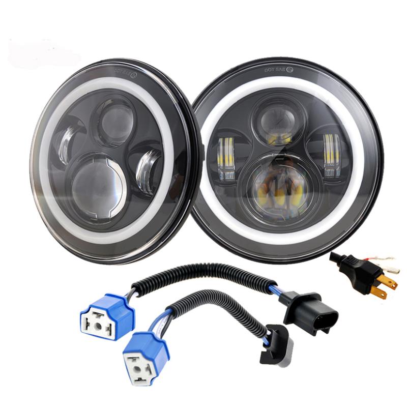 

Classic For Round Led Headlight With Angle Eye 105w 12v 4x4 Off Road Light 7'' Led Sealed Beam H4 Wrangler Headlight