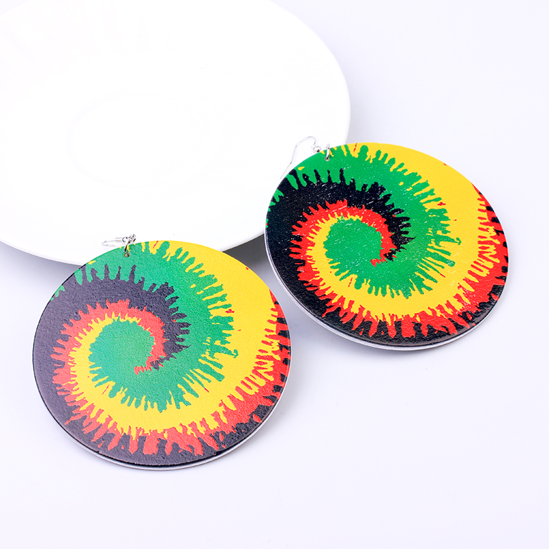 

Dangle & Chandelier 8CM Fashion Pating Colorful Wooden Earrings For Women Big Statement Bohemian Circle Vortex Pattern Wood 2021