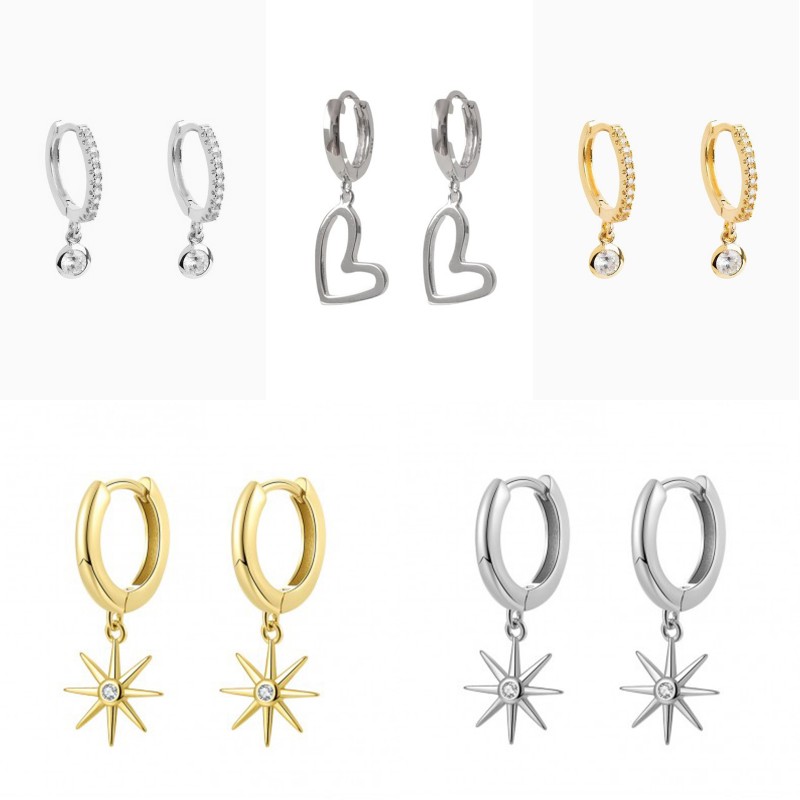 

2020 100% Real S925 Sterling Silver Hoop Earring Accessories For Woman Wedding Engagement Cute Bling Star Love Heart Earrings