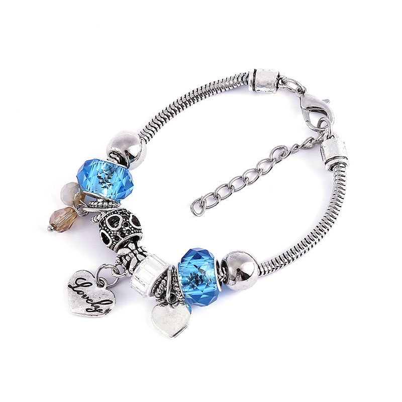 

Blue crystal beads girls s bracelet heart shaped metal adjustable bangle charms Dropshipping bracelets for women friendship Gift