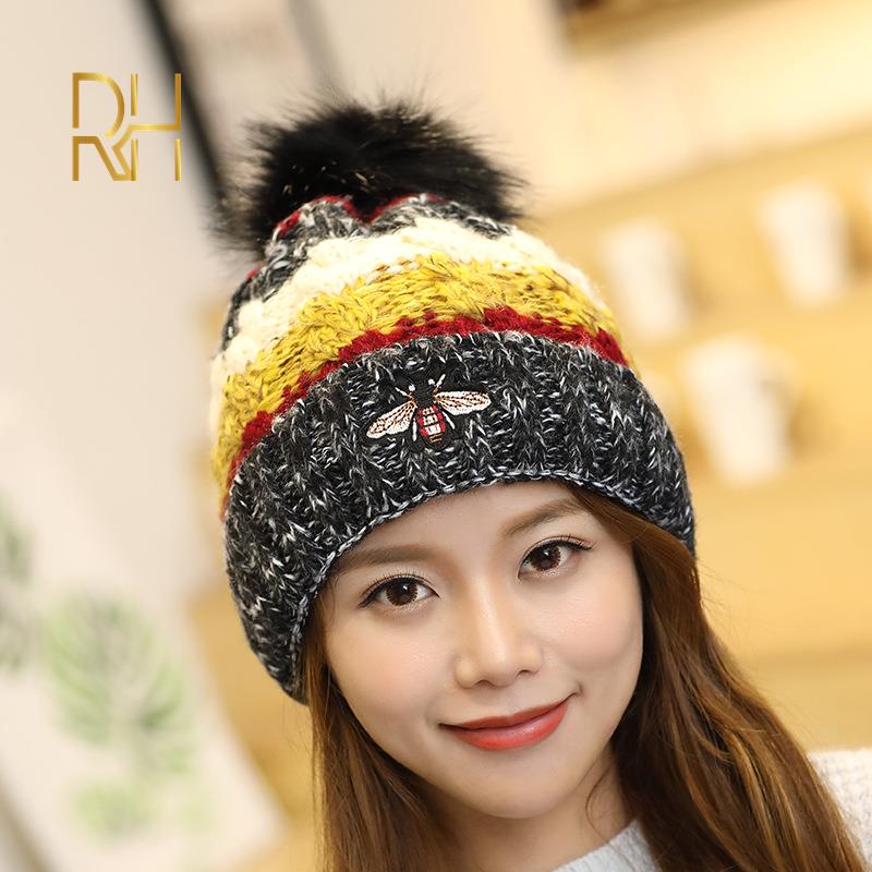 

Women's Winter Beanies Hat Thick Knitted Beanie Hat for Girls Winter Pom Pom for Kids Women's Beanies Designer Bonnet RH, Black