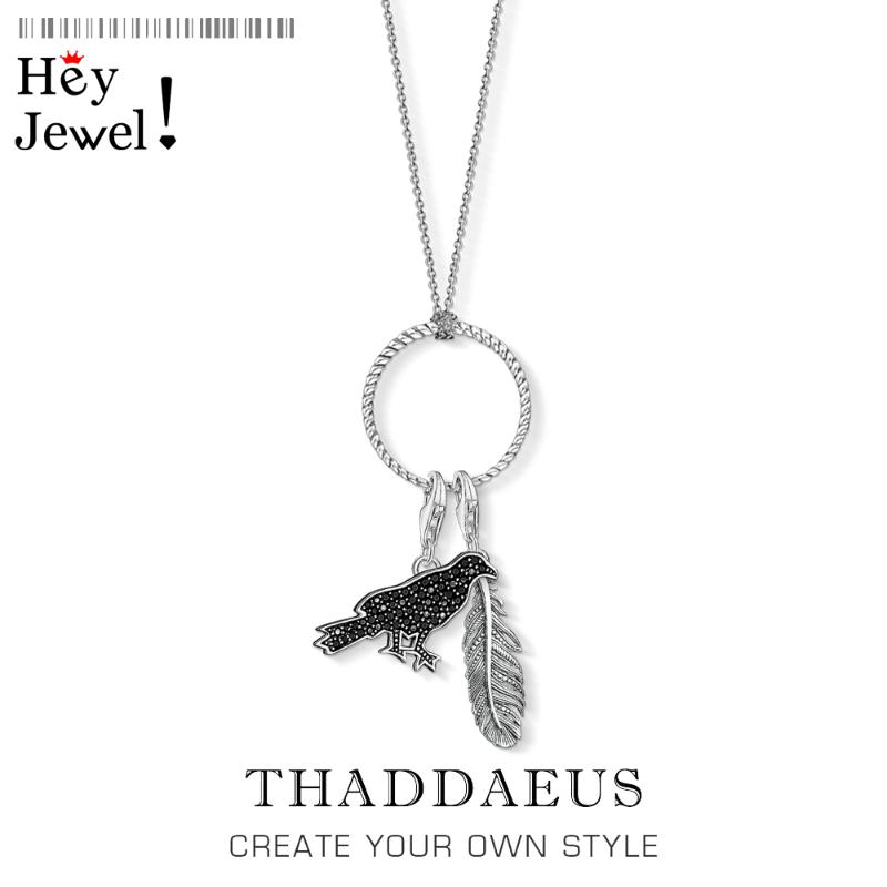 

Charm Necklace Raven Crow & Feather,2020 Summer New Fashion Jewelry Link Chain 925 Sterling Silver Gift For Women Men