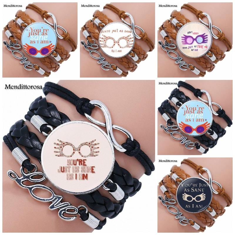 

EJ Glaze Glass Cabochon Multilayer Black/Brown Leather Bracelet Bangle For Women Party Gift You're just as sane as I am