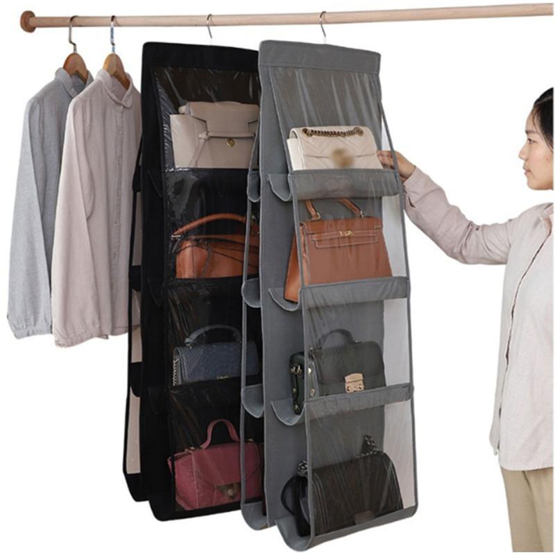 

Hanging Handbag Organizer Non-woven Storage Holder PVC Purse Closet 8 Pocket Multifunctional storage hanging bag