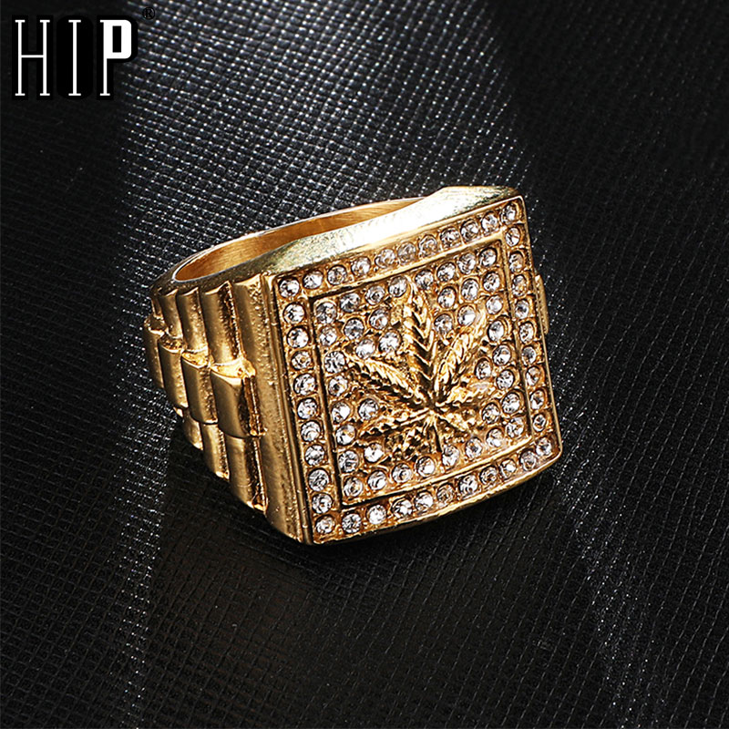 

HIP Hop Iced Out Bling Gold Stainless Steel Ring Micro Paved Rhinestone Rings for Men Jewelry