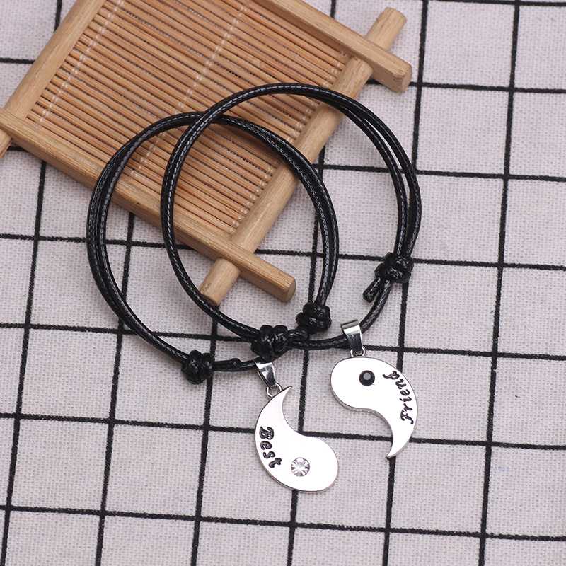 

Best Friend Bracelet 2pcs/set Adjustable Rope Chain Round-shaped Metal Braiding Bracelets For Men Women Gifts Dropshipping
