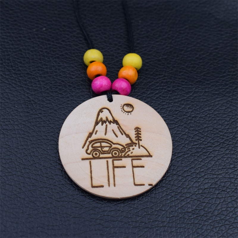 

12pcs Wanderlust Adventurer Camping Scene wood Pendant Necklace tree mountain sun road necklace Jewelry gift for Camper