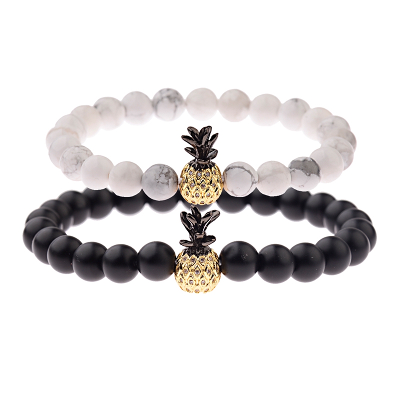 

2020 Classic Handmade Black&White Beads Couple Bracelets For Lovers Elastic Cz Pineapple Bracelet His And Hers Bracelet