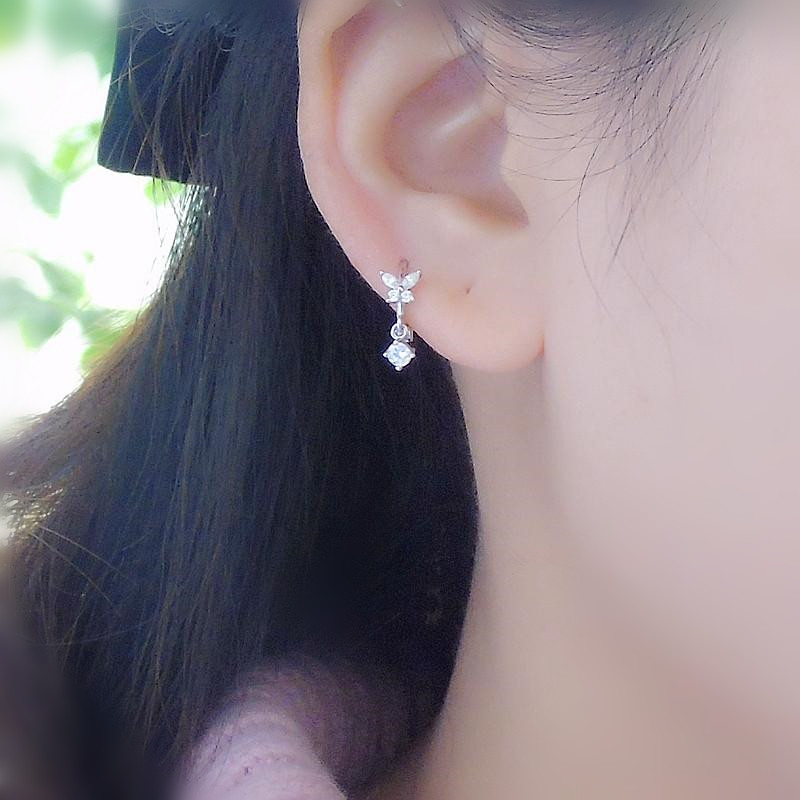 

925 sterling silver earring fashion bow tie butterfly flower circle round pendant series small ear ring cute pretty girl ear jew