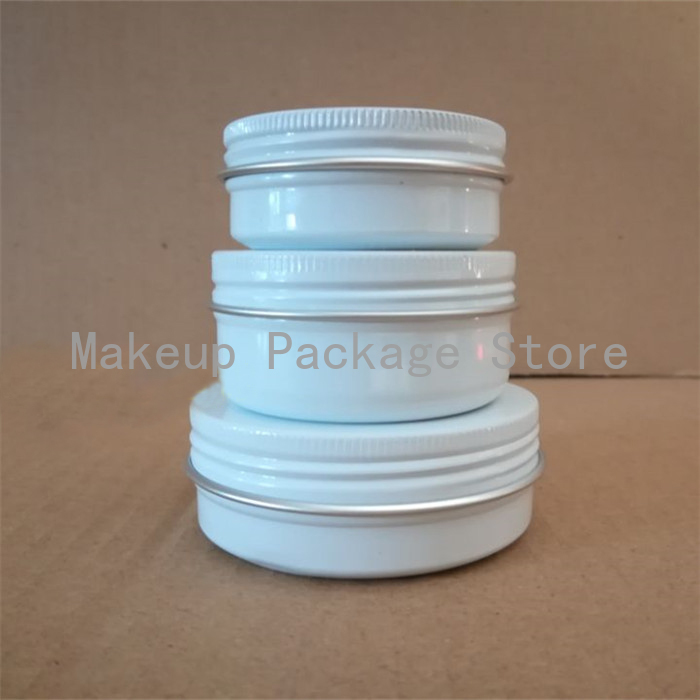 

10/15/30/50/60/80/100/150g refillable box white empty round aluminum metal tin cosmetic cream DIY jar Aluminum Pot
