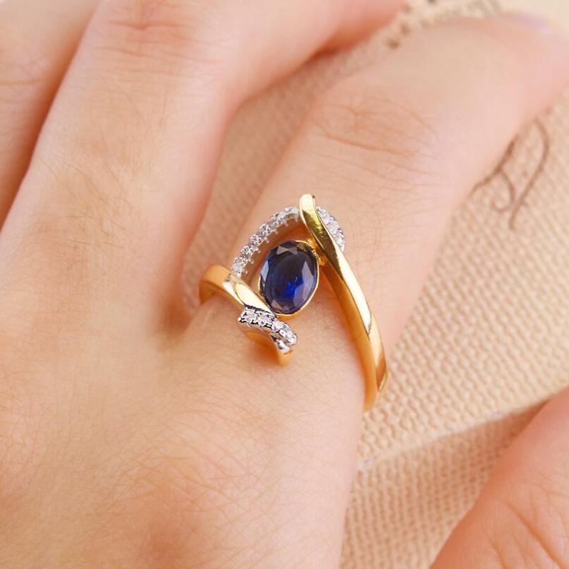 

Women Vintage Wedding Engagement Gold Ring 2020 New Creative Jewelry Round Cut Blue Zircon Fashion Ring