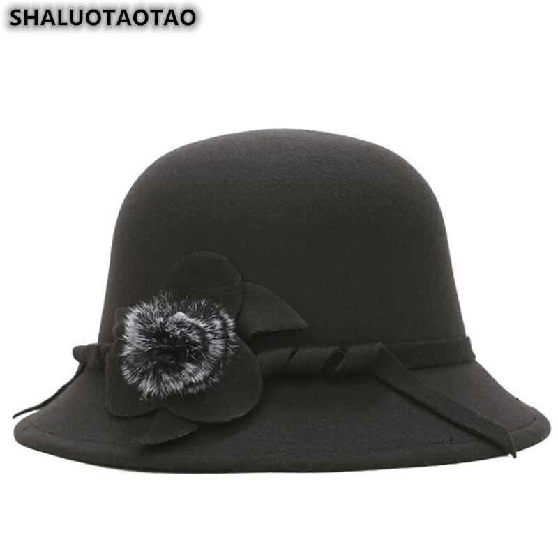 

SHALUOTAOTAO Panama Ladies Cap Autumn Winter Trend Fashion Fedoras For Women's Elegant Flowers Decoration Sombrero New Party Hat, Black