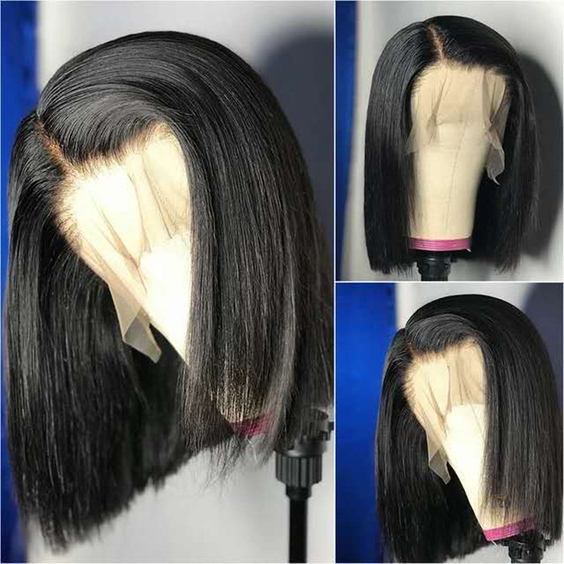 

Straight Short Bob Human Hair Wigs With Baby Hair Brazilian Remy 4x4 Silk Base Lace Front Wigs 5*5 Silk base180Density For Women, U opening wig