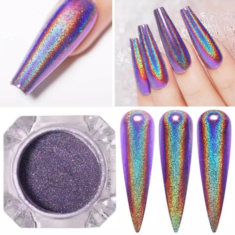 

1G Nail Chrome Glitter Powder Purple Holographic Effect Pigment Tcl10 Shining Magic Dust Manicure