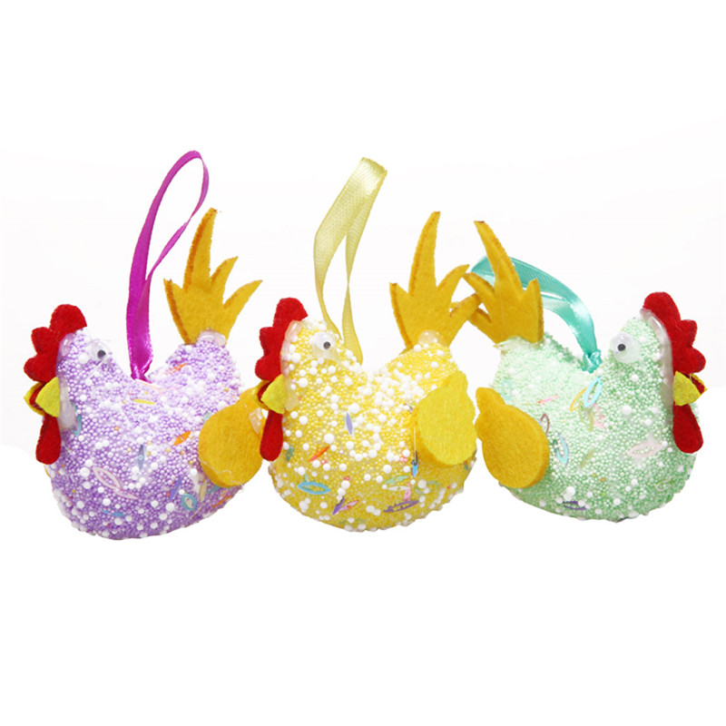 

FunPa 3Pcs/Set Ester Chicken Colorful Decorating Hanging Ornament Lovely Easter Chicken Set Cartoon Decor Foam Random Color