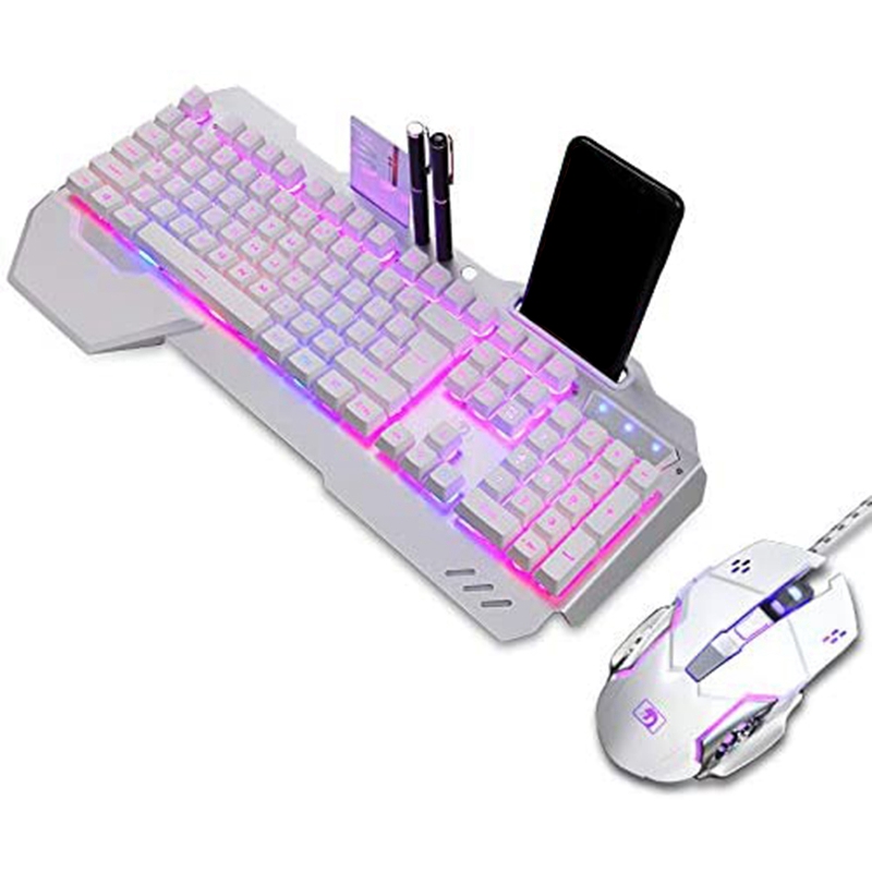 

Mechanical RGB Keyboard and Mouse Combo, Adjustable Breathing Lamp Wired Gaming Keyboard Wrist Rest Keyboard-White
